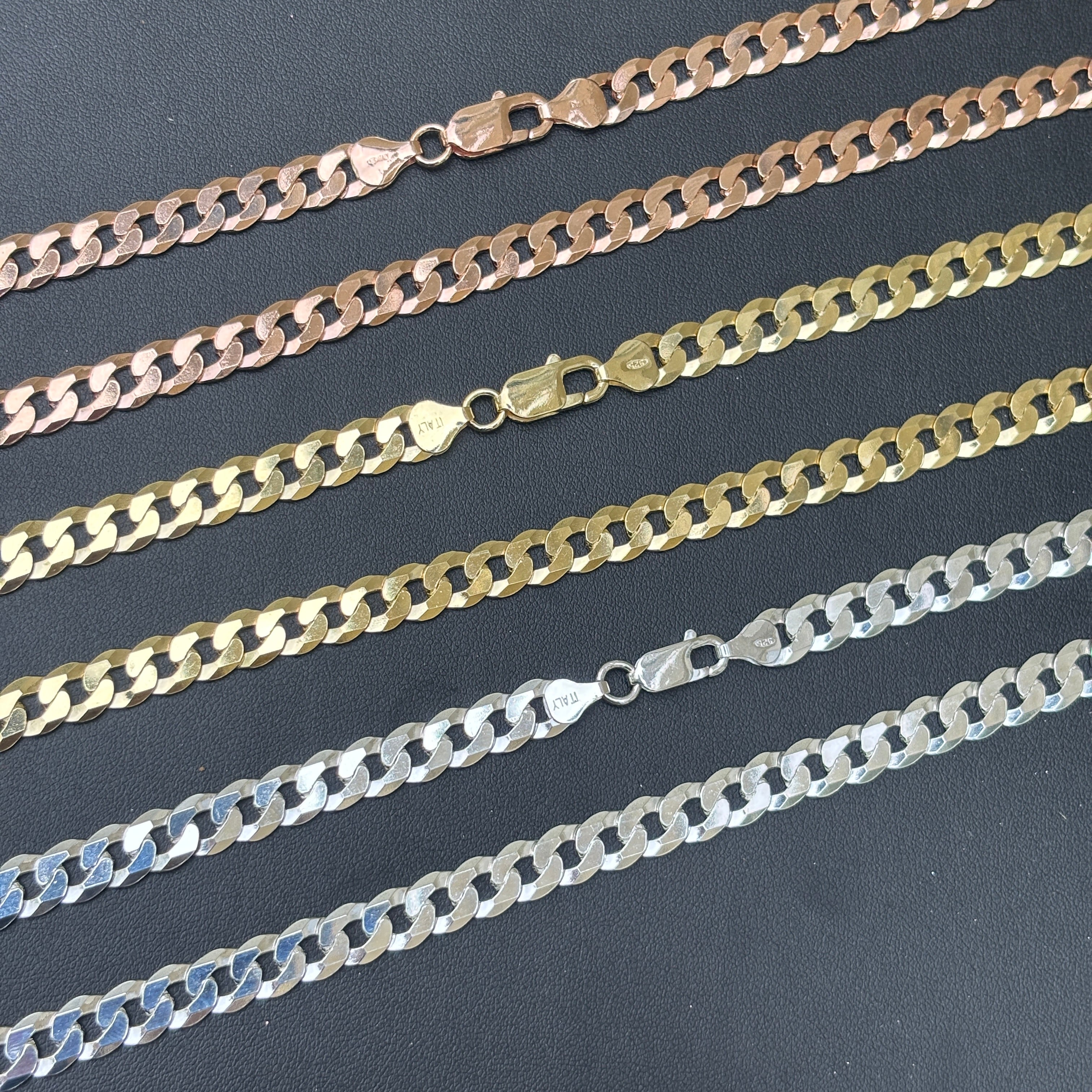 925 Sterling Silver 8mm Flat Curb Cuban Chain Necklace