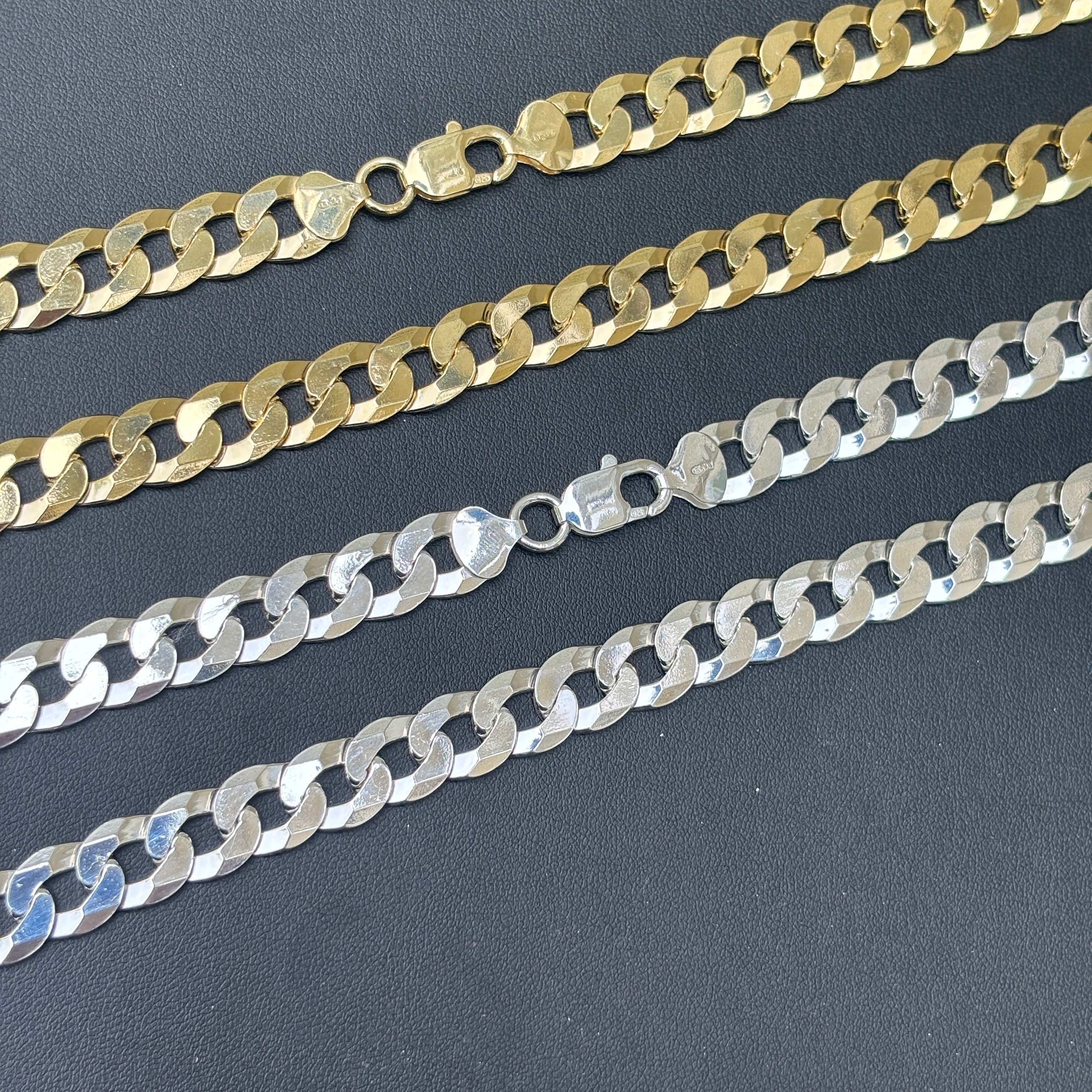 925 Sterling Silver 10.5mm Flat Curb Cuban Chain Necklace