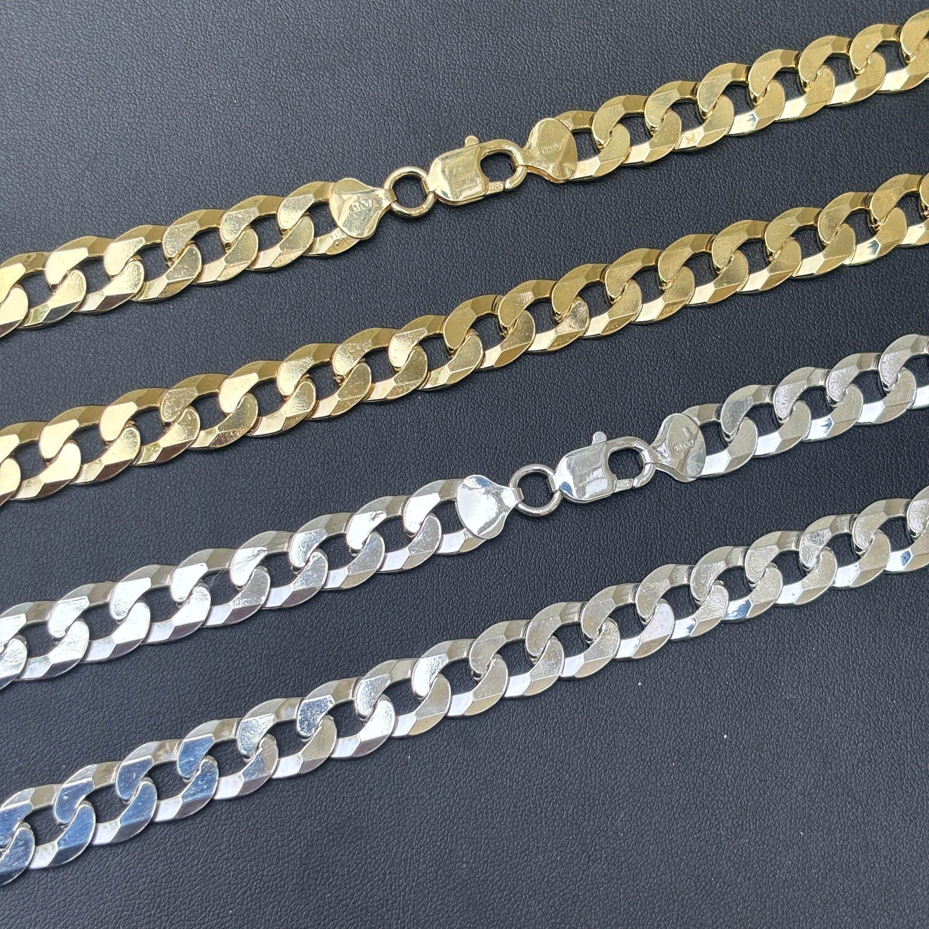 925 Sterling Silver 10.5mm Flat Curb Cuban Chain Necklace