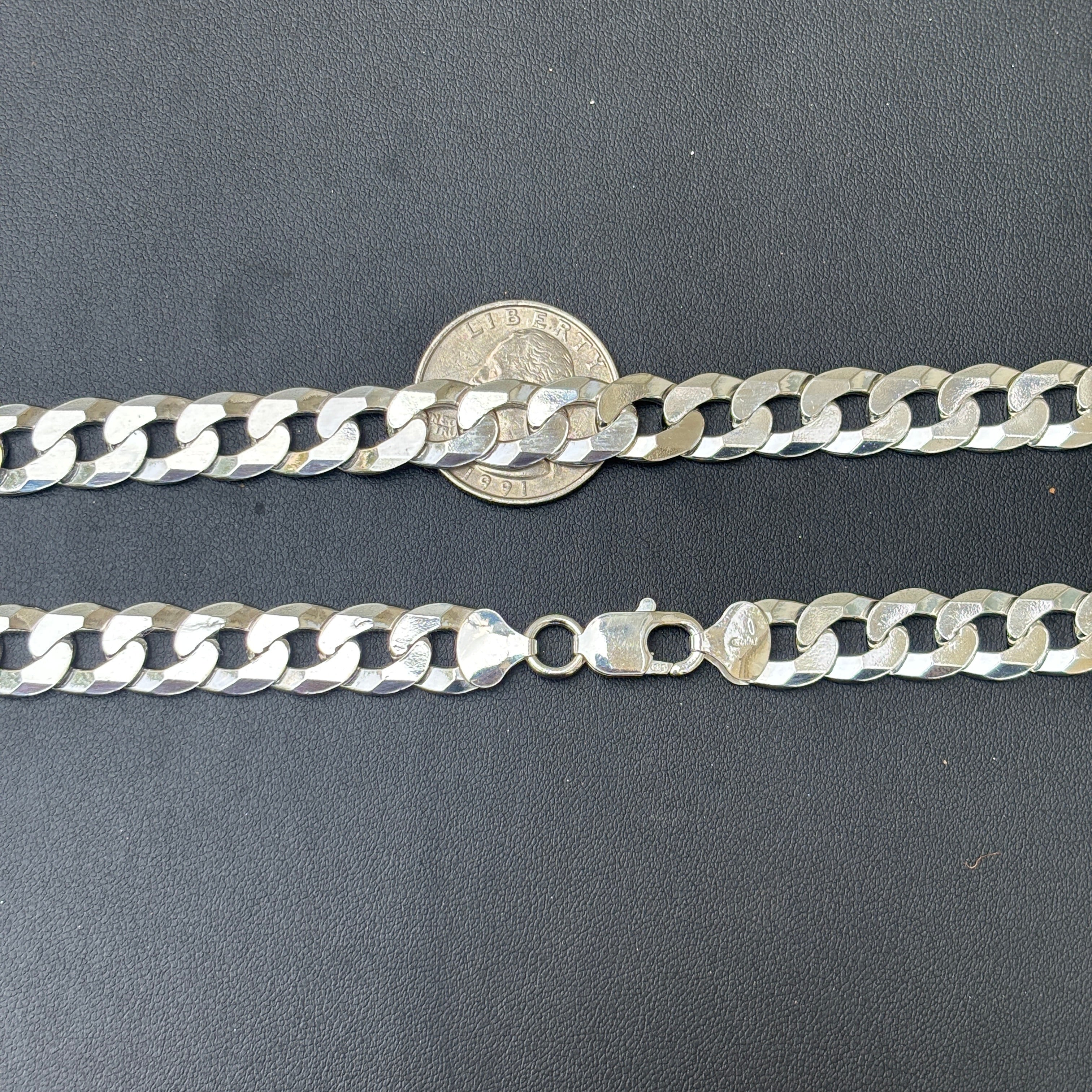 925 Sterling Silver 10.5mm Flat Curb Cuban Chain Necklace