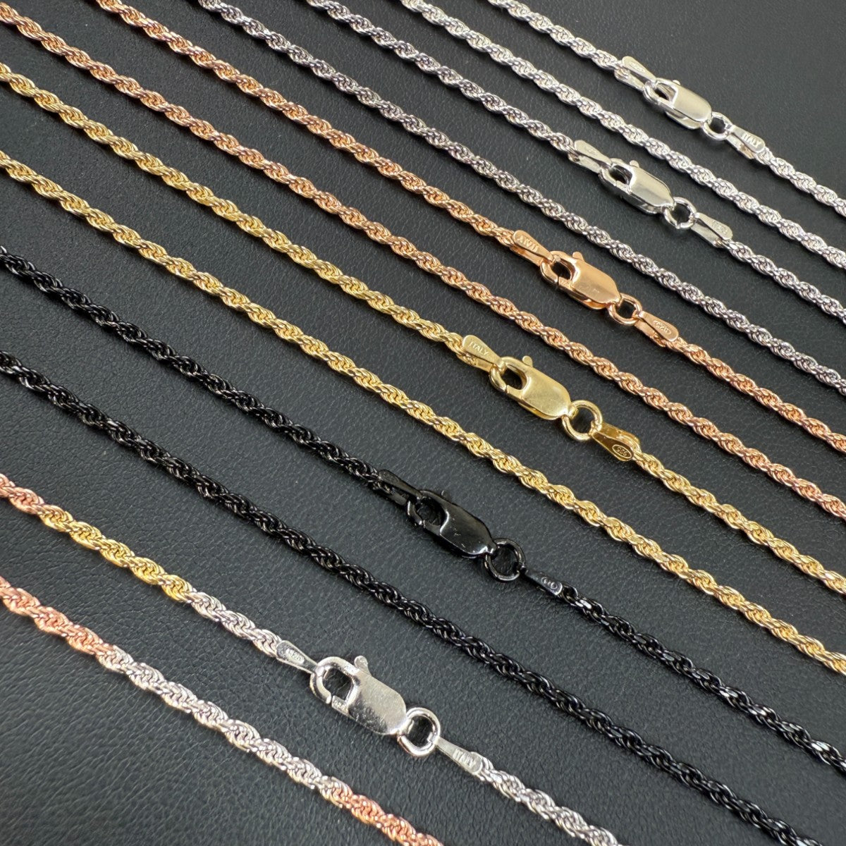 925 Sterling Silver 1.8mm Diamond Cut Rope Chain Necklace