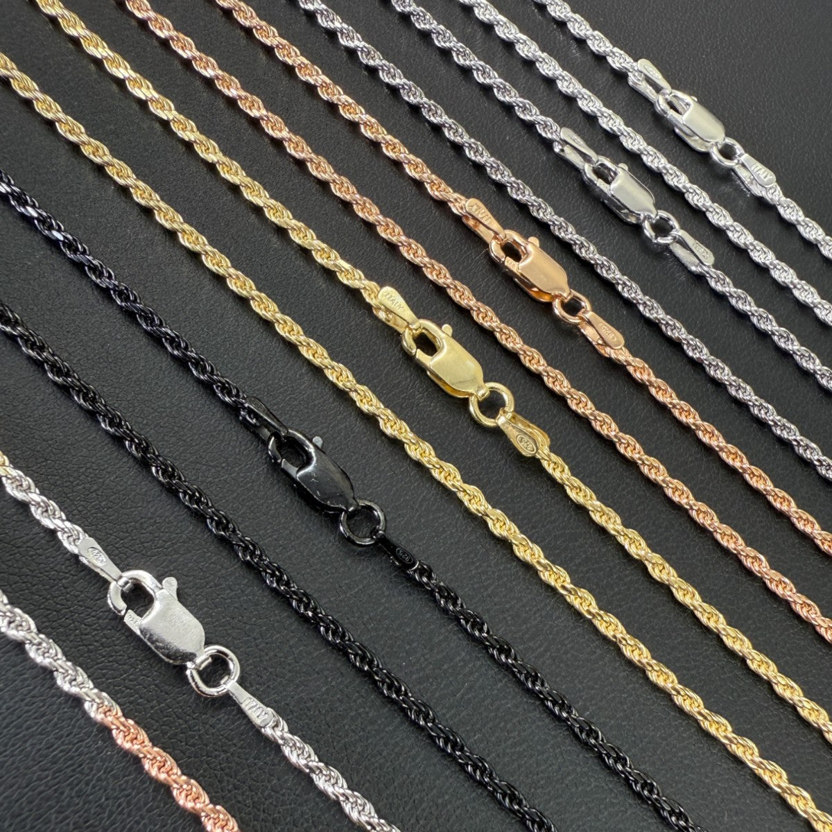 925 Sterling Silver 1.8mm Diamond Cut Rope Chain Necklace