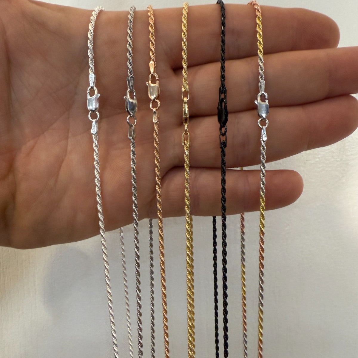 925 Sterling Silver 1.8mm Diamond Cut Rope Chain Necklace