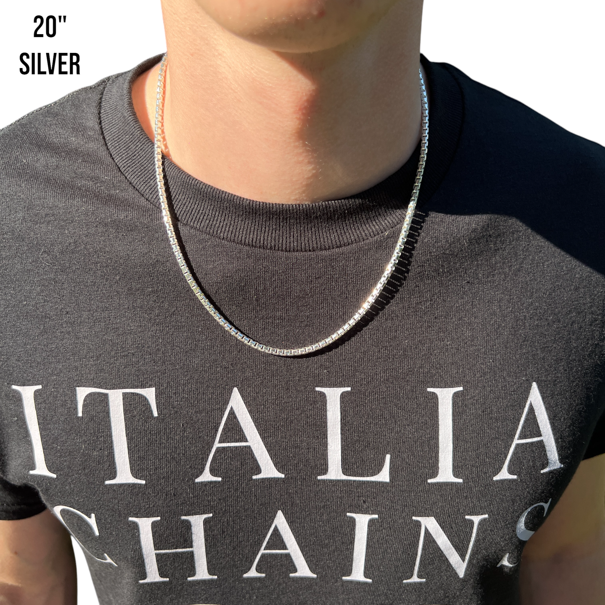 925 Sterling Silver 3mm Rounded Box Chain Necklace