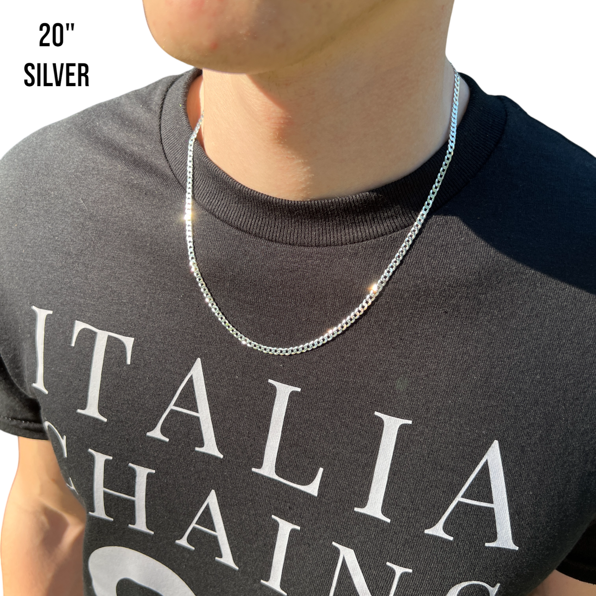 925 Sterling Silver 3mm Flat Curb Cuban Chain Necklace