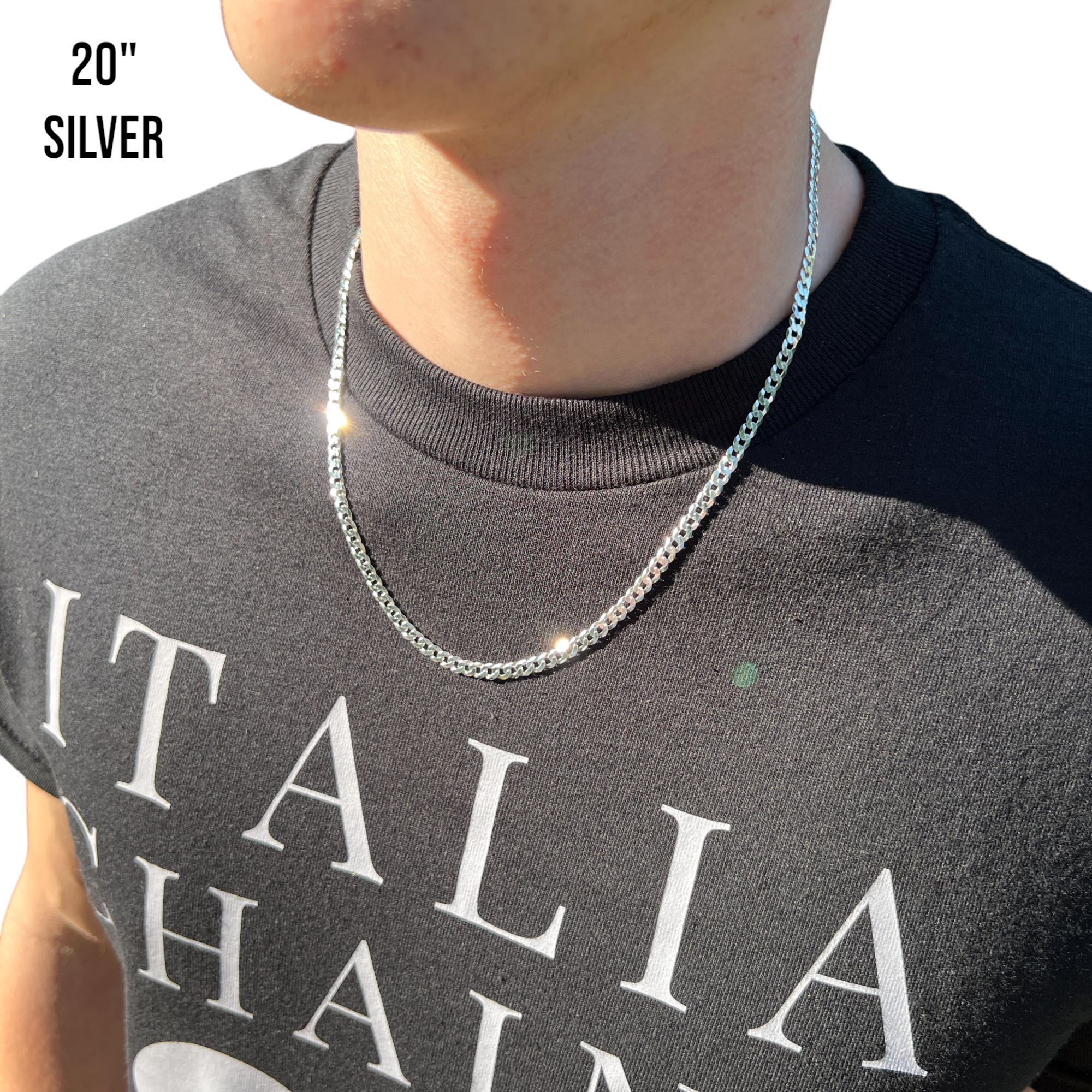 925 Sterling Silver 4mm Flat Curb Cuban Chain Necklace