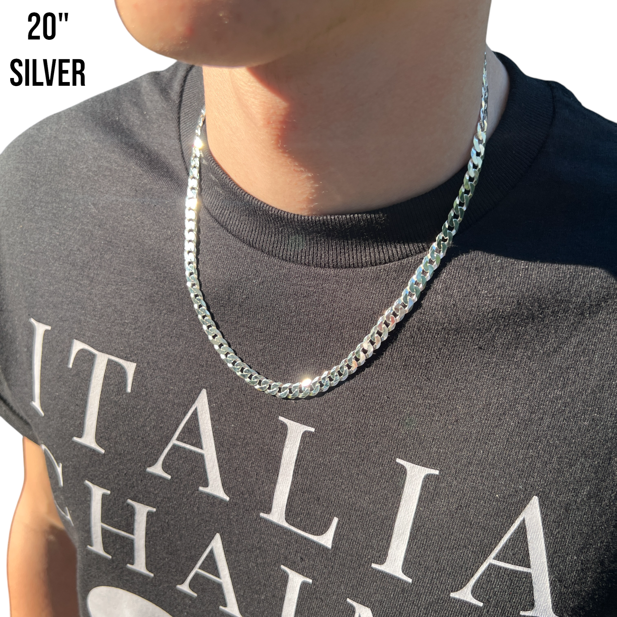 925 Sterling Silver 7mm Flat Curb Cuban Chain Necklace