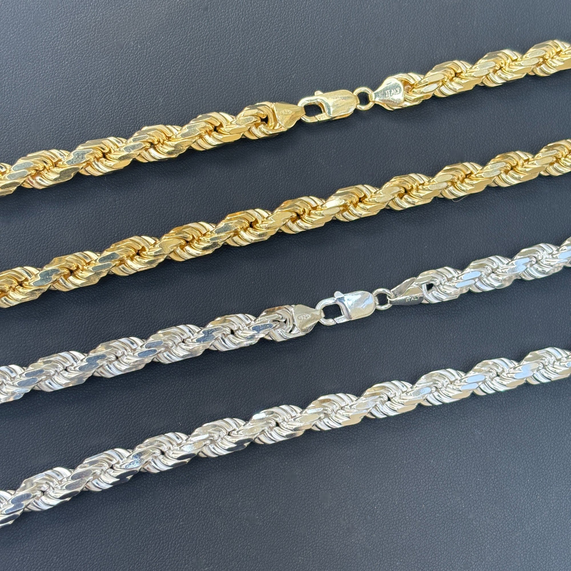 925 Sterling Silver 8mm Diamond Cut Rope Chain Necklace