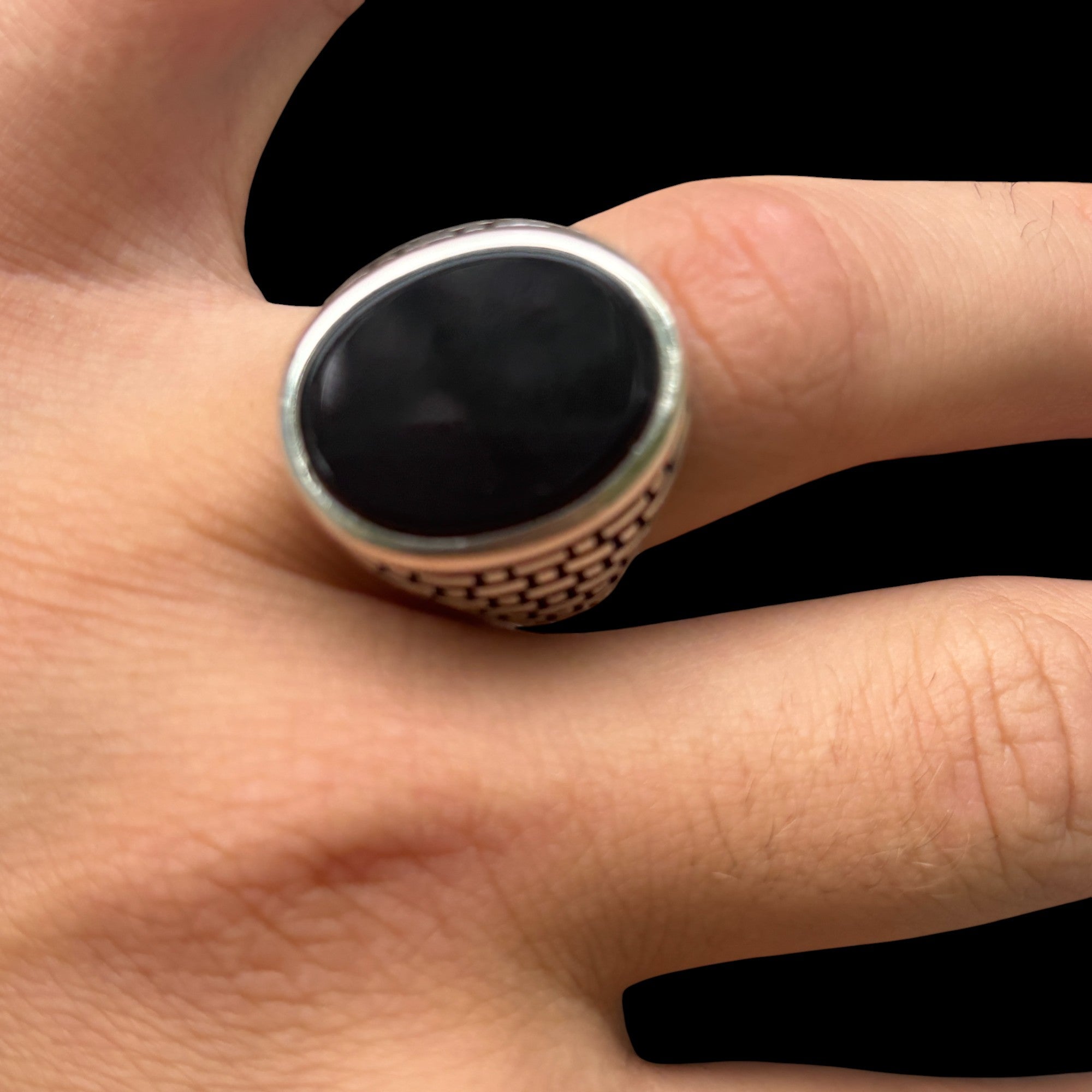925 Sterling Silver Classic Black Onyx Gemstone Ring