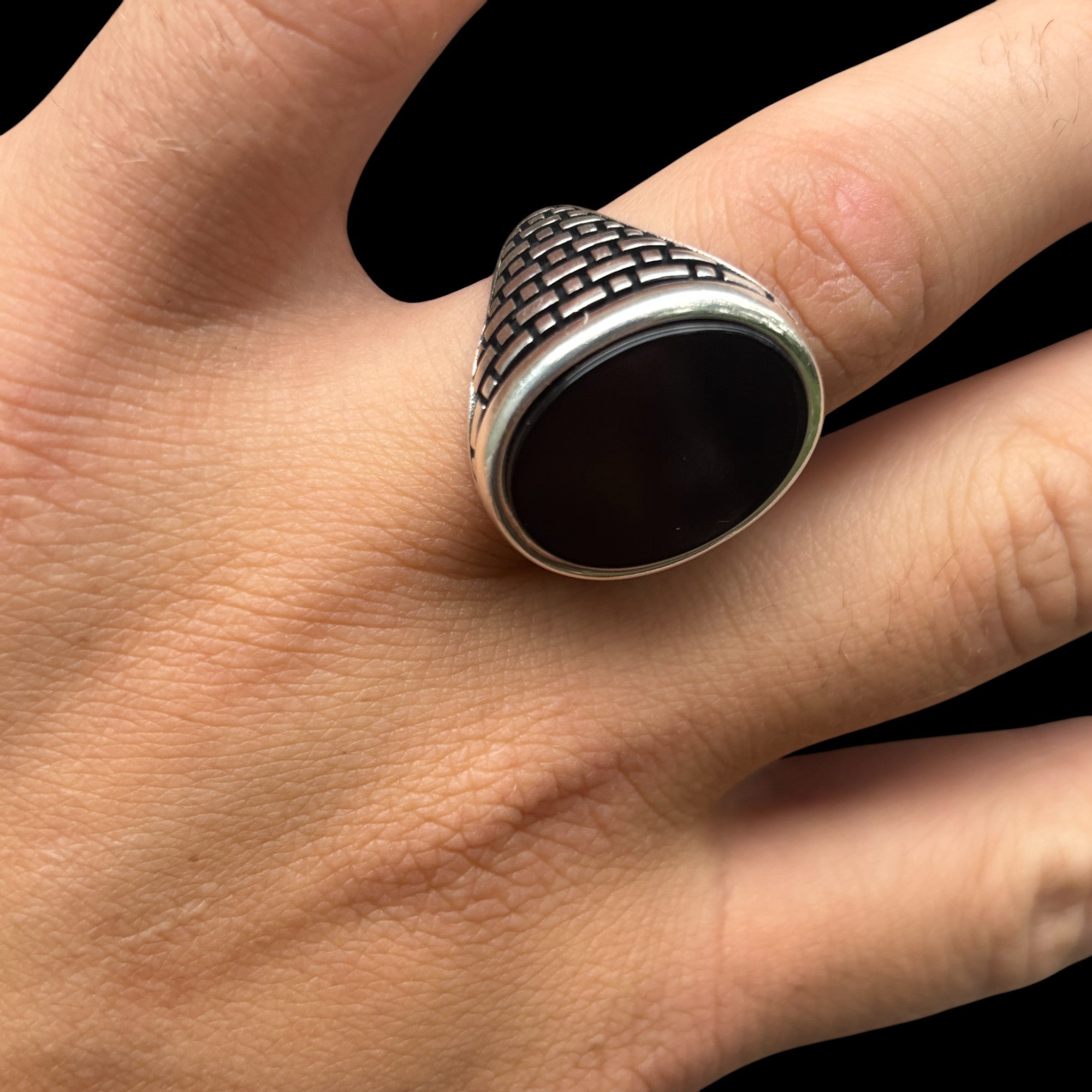 925 Sterling Silver Classic Black Onyx Gemstone Ring