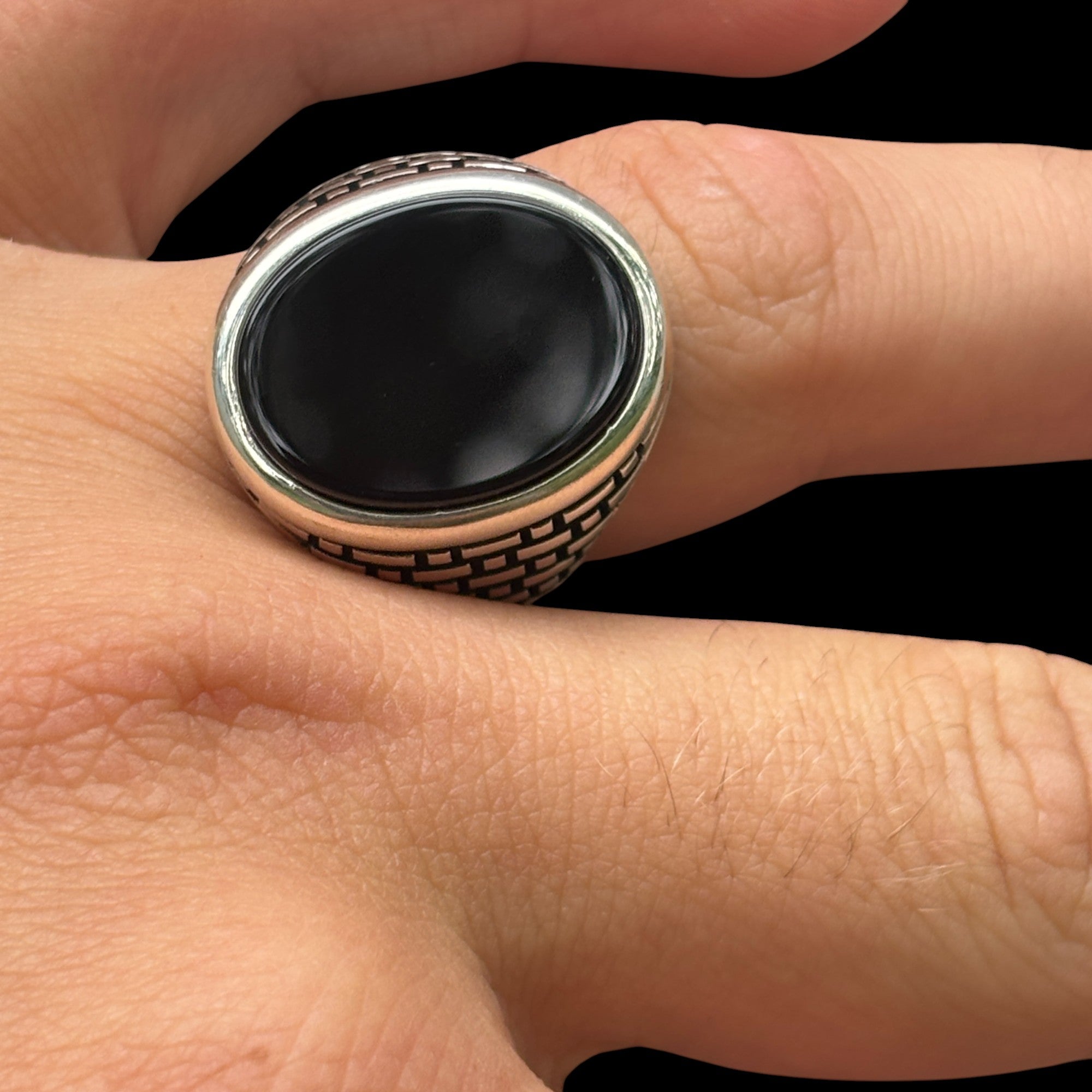 925 Sterling Silver Classic Black Onyx Gemstone Ring