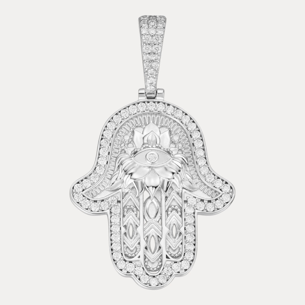 925 Sterling Silver Hamsa Hand Pendant With Moissanite - Large
