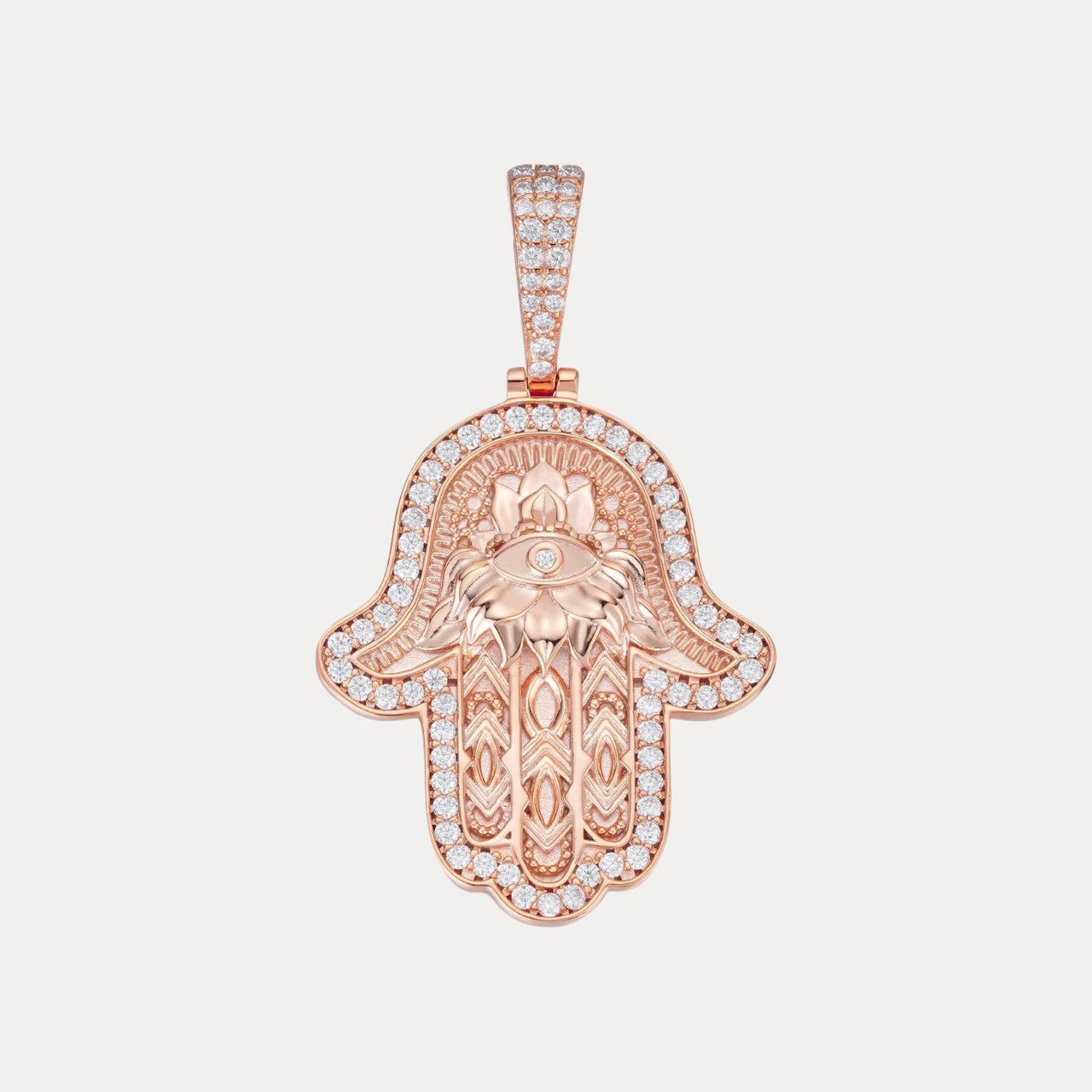 925 Sterling Silver Hamsa Hand Pendant With Moissanite - Small
