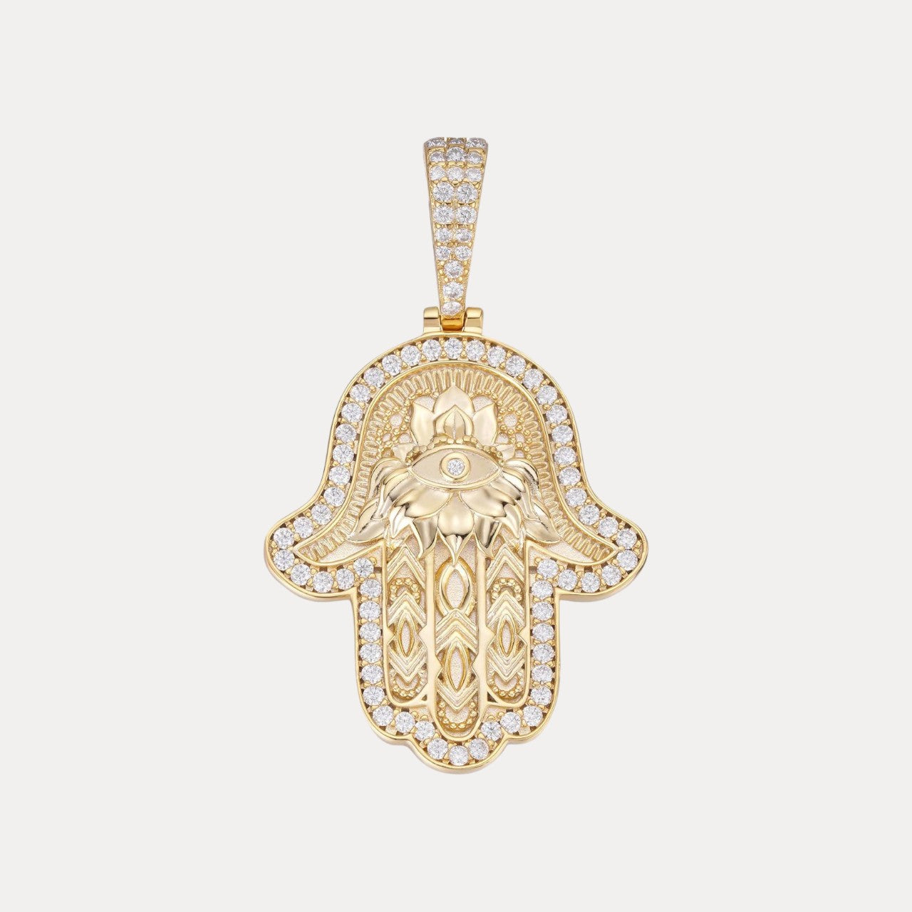 925 Sterling Silver Hamsa Hand Pendant With Moissanite - Small