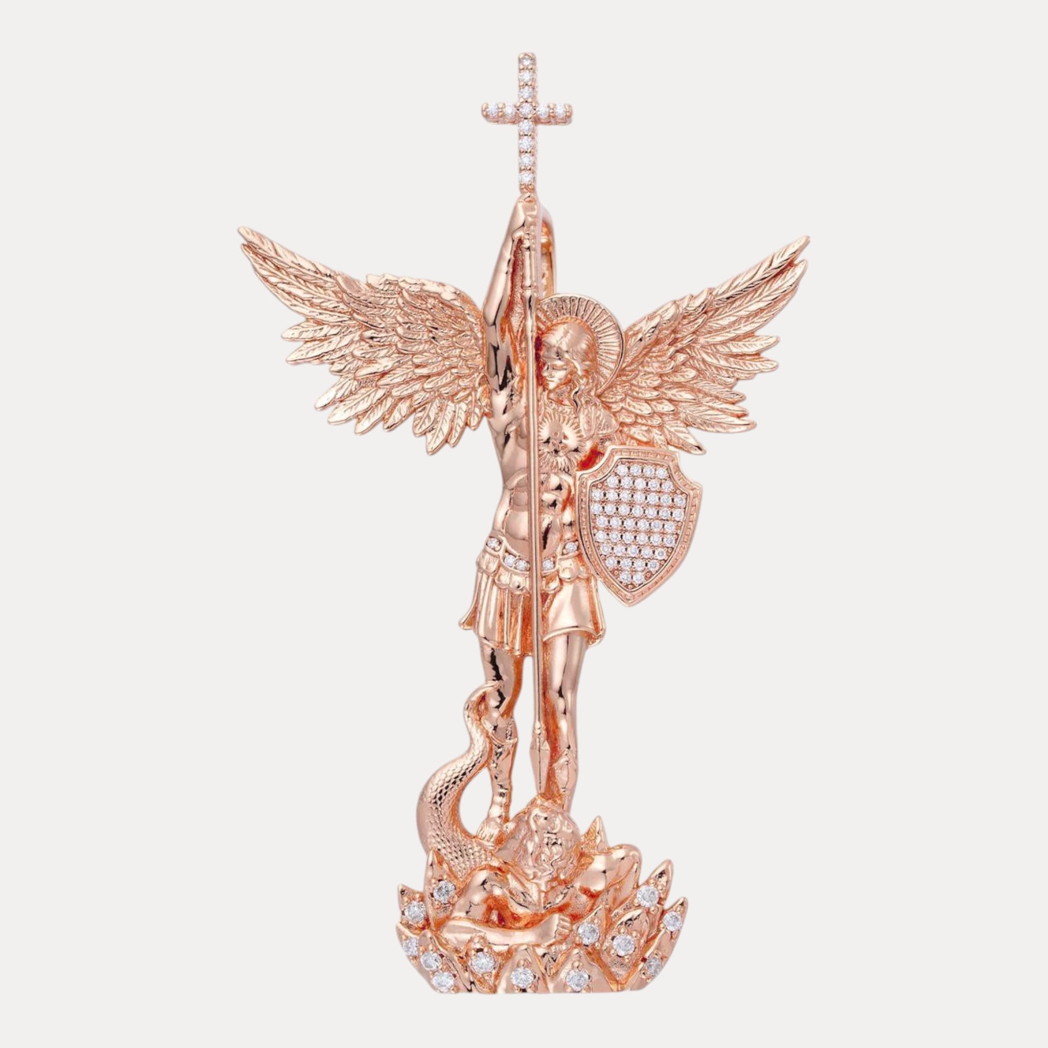 925 Sterling Silver St Michael Pendant With Moissanite - Large