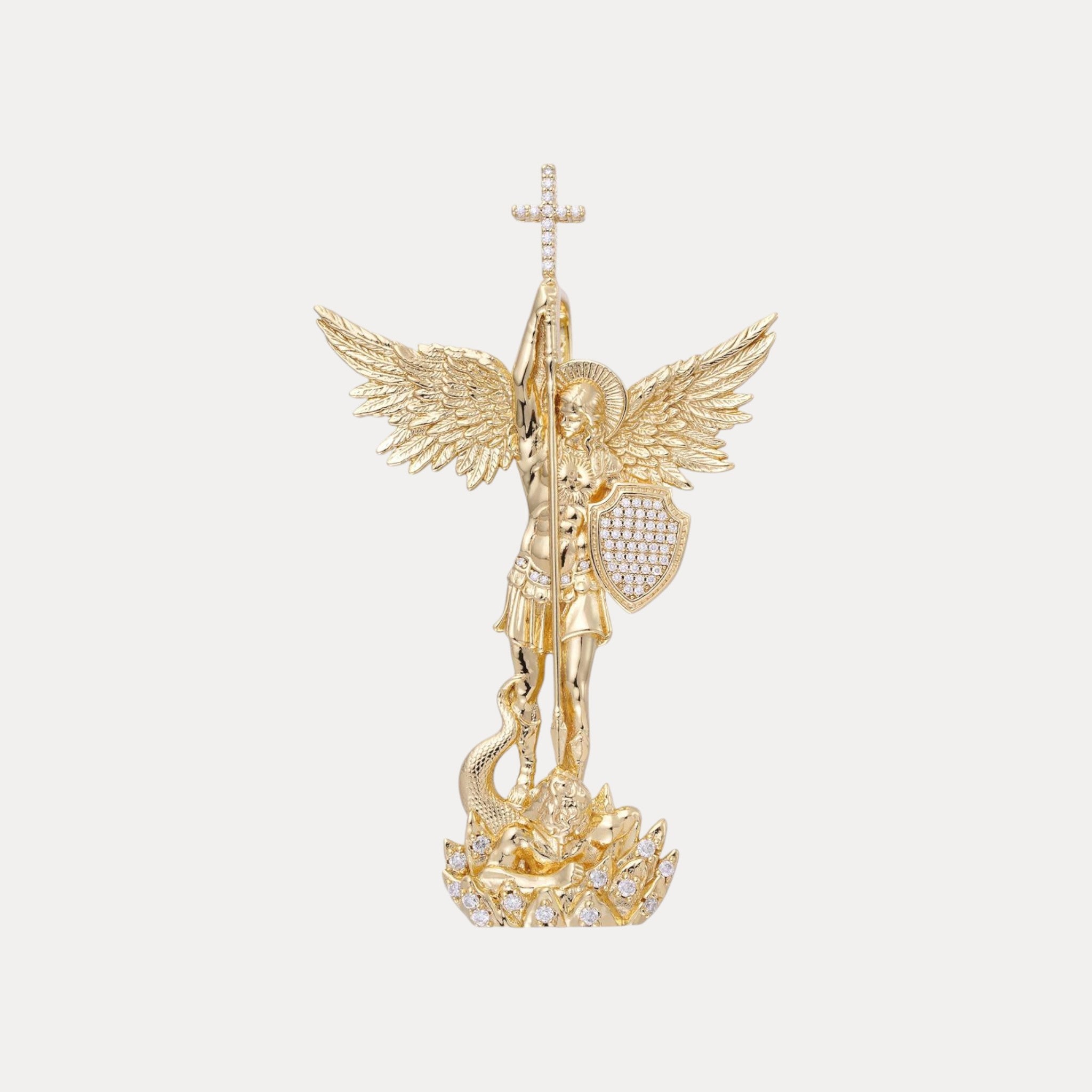 925 Sterling Silver St Michael Pendant With Moissanite - Small