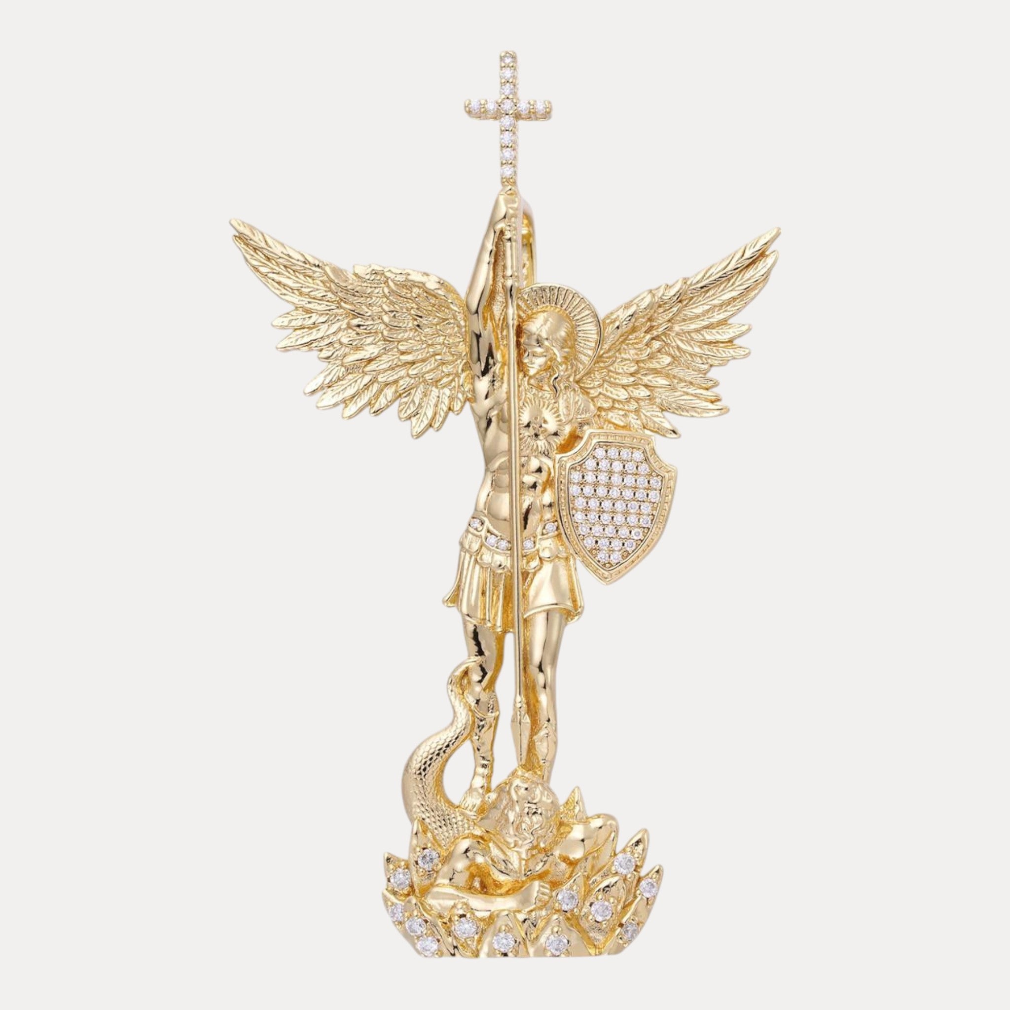 925 Sterling Silver St Michael Pendant With Moissanite - Large