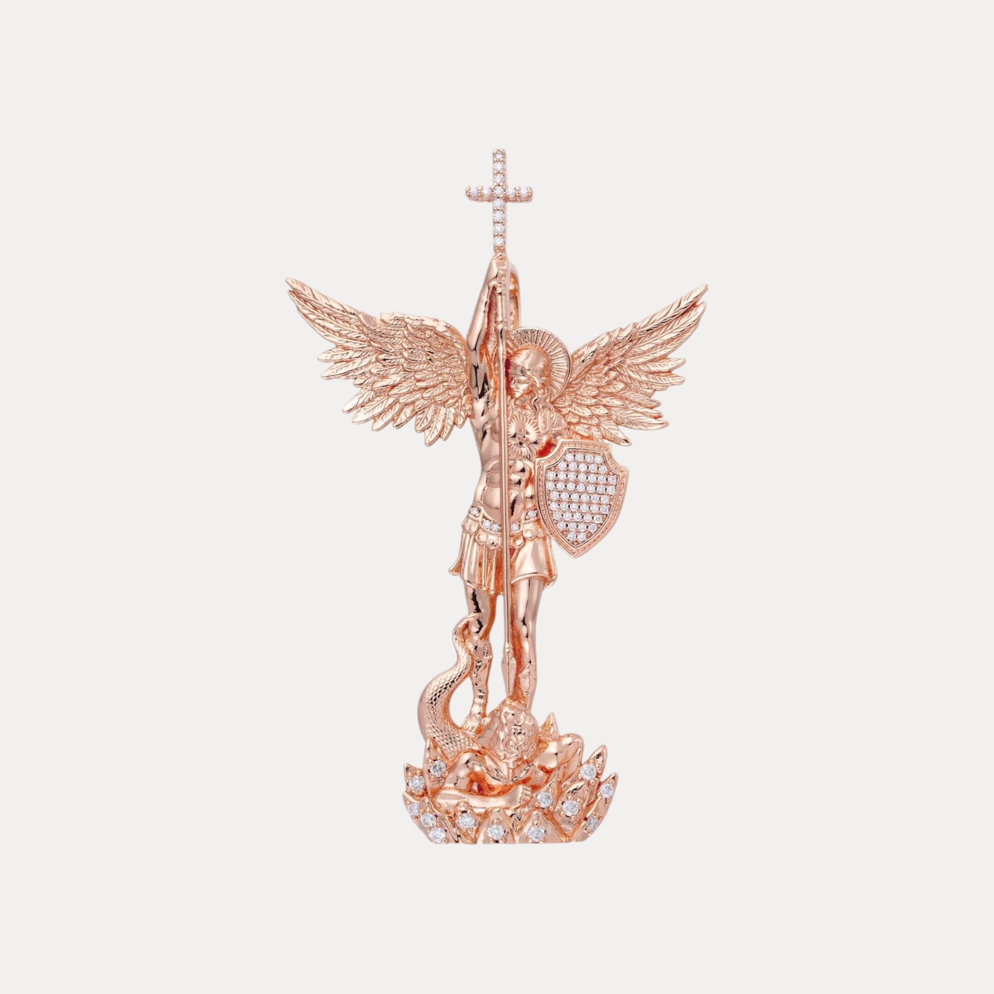 925 Sterling Silver St Michael Pendant With Moissanite - Small