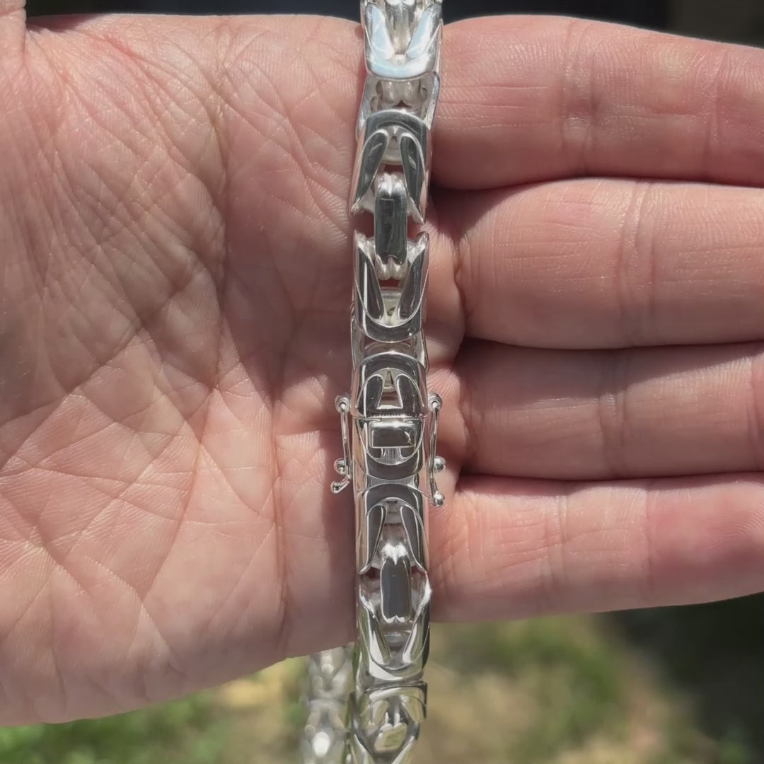 925 Sterling Silver 10mm Byzantine W. Box Clasp Chain Necklace