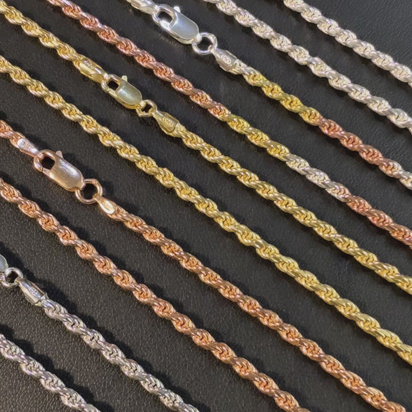 925 Sterling Silver 3mm Diamond Cut Rope Chain Necklace