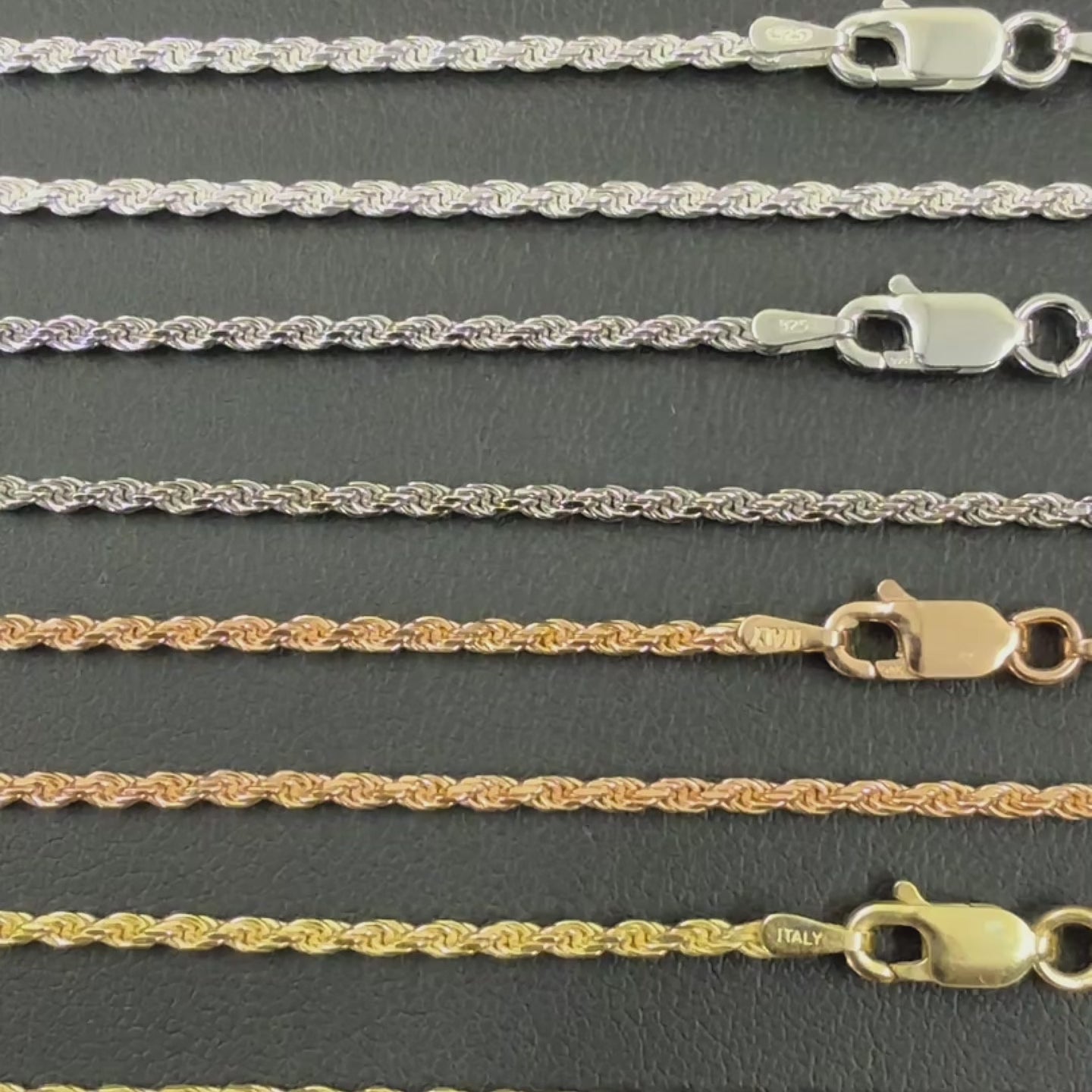 925 Sterling Silver 1.8mm Diamond Cut Rope Chain Necklace