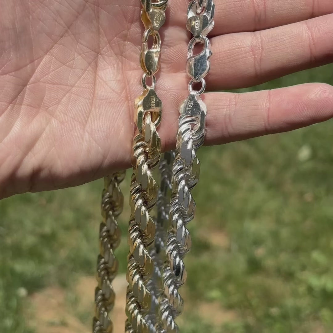 925 Sterling Silver 11mm Diamond Cut Rope Chain Necklace