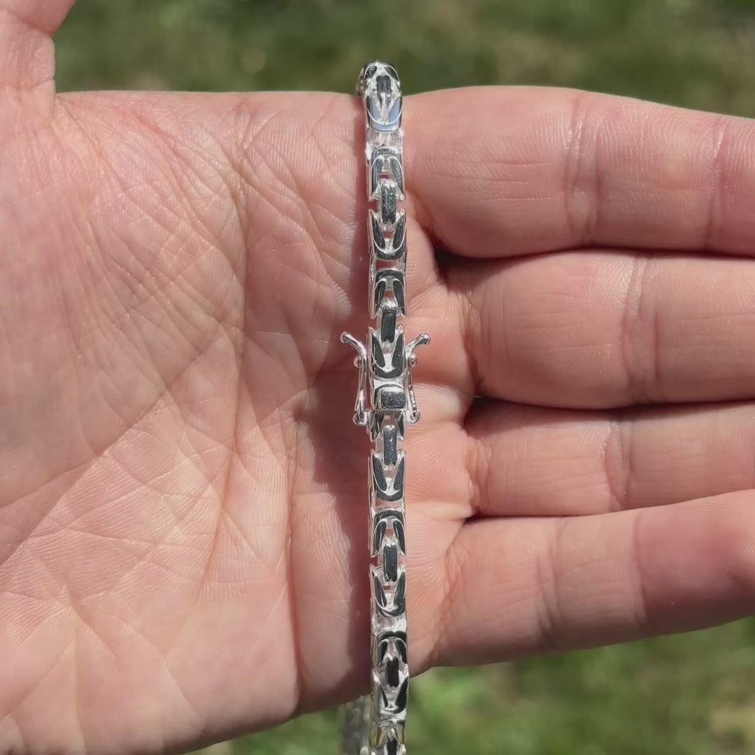 925 Sterling Silver 5mm Byzantine W. Box Clasp Chain Necklace