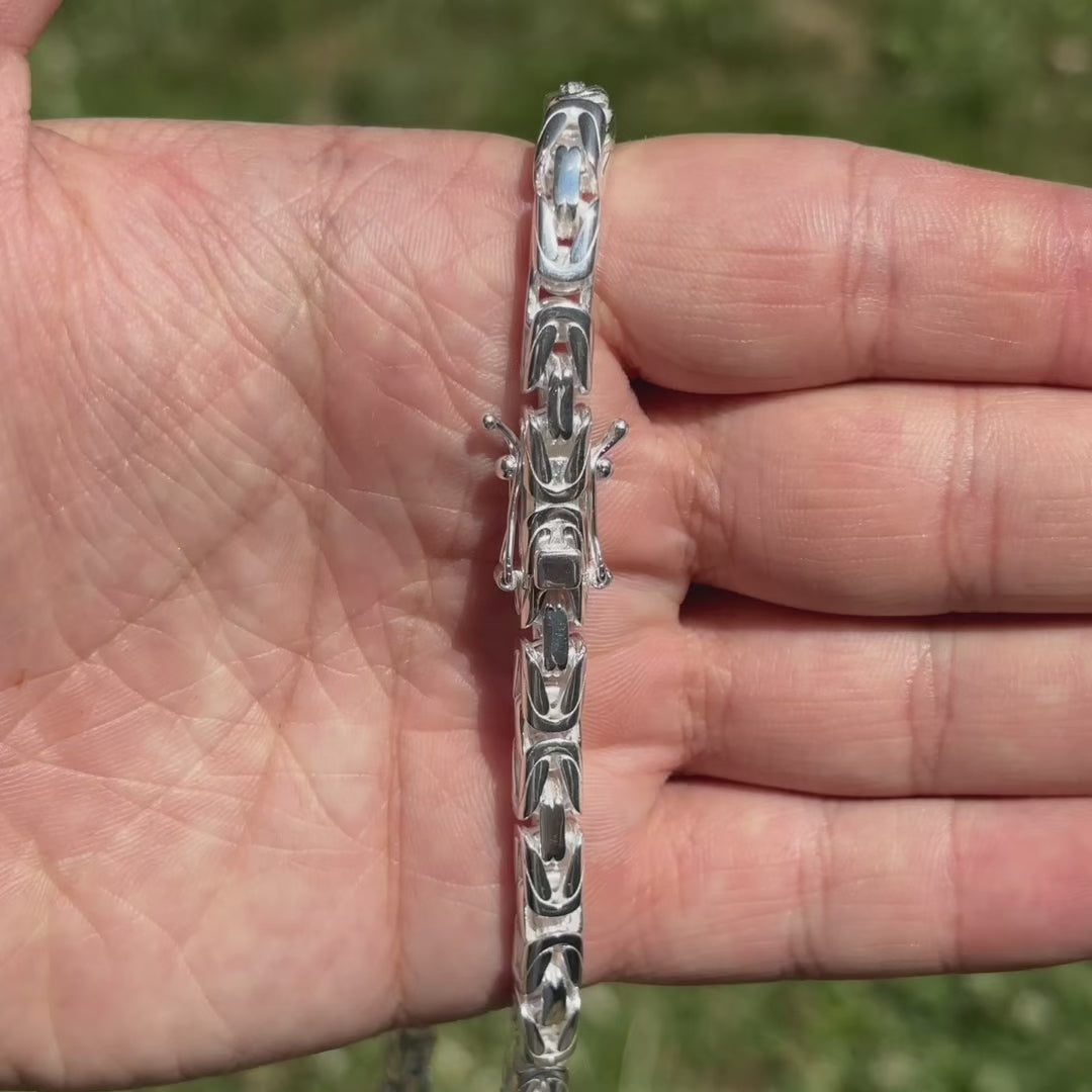 925 Sterling Silver 6mm Byzantine W. Box Clasp Chain Necklace