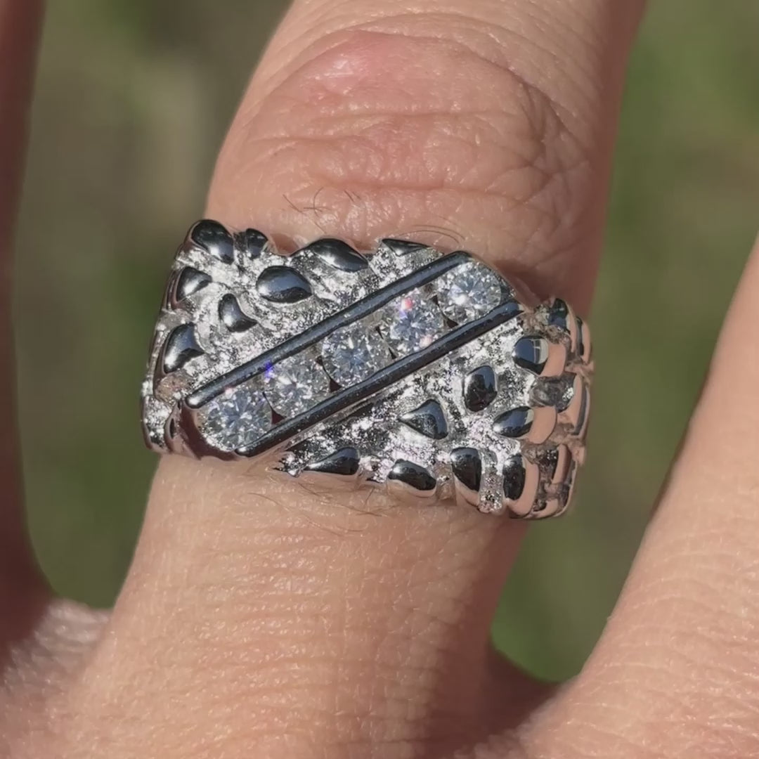 925 Sterling Silver Nugget Ring Iced With Moissanite