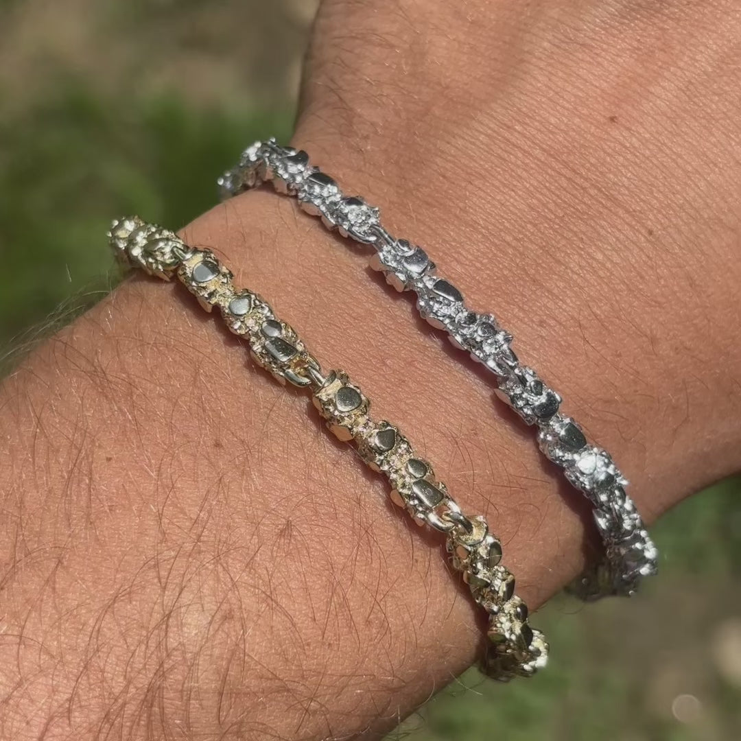 Load video: 5mm custom gold nugget bracelet. Handmade in Italy real 925 silver.
