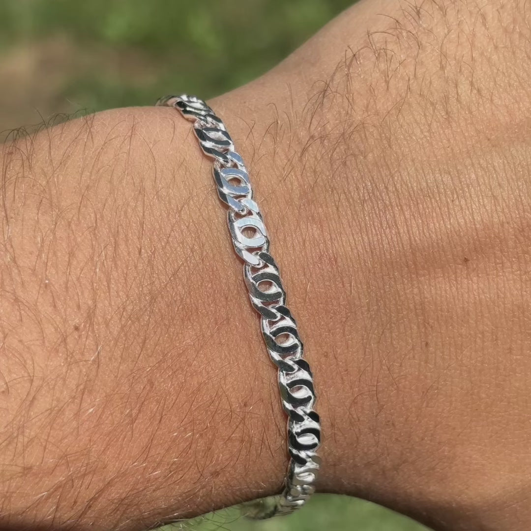 Load video: The 5.5mm tiger eye bracelet is a great mens 925 sterling silver bracelet.