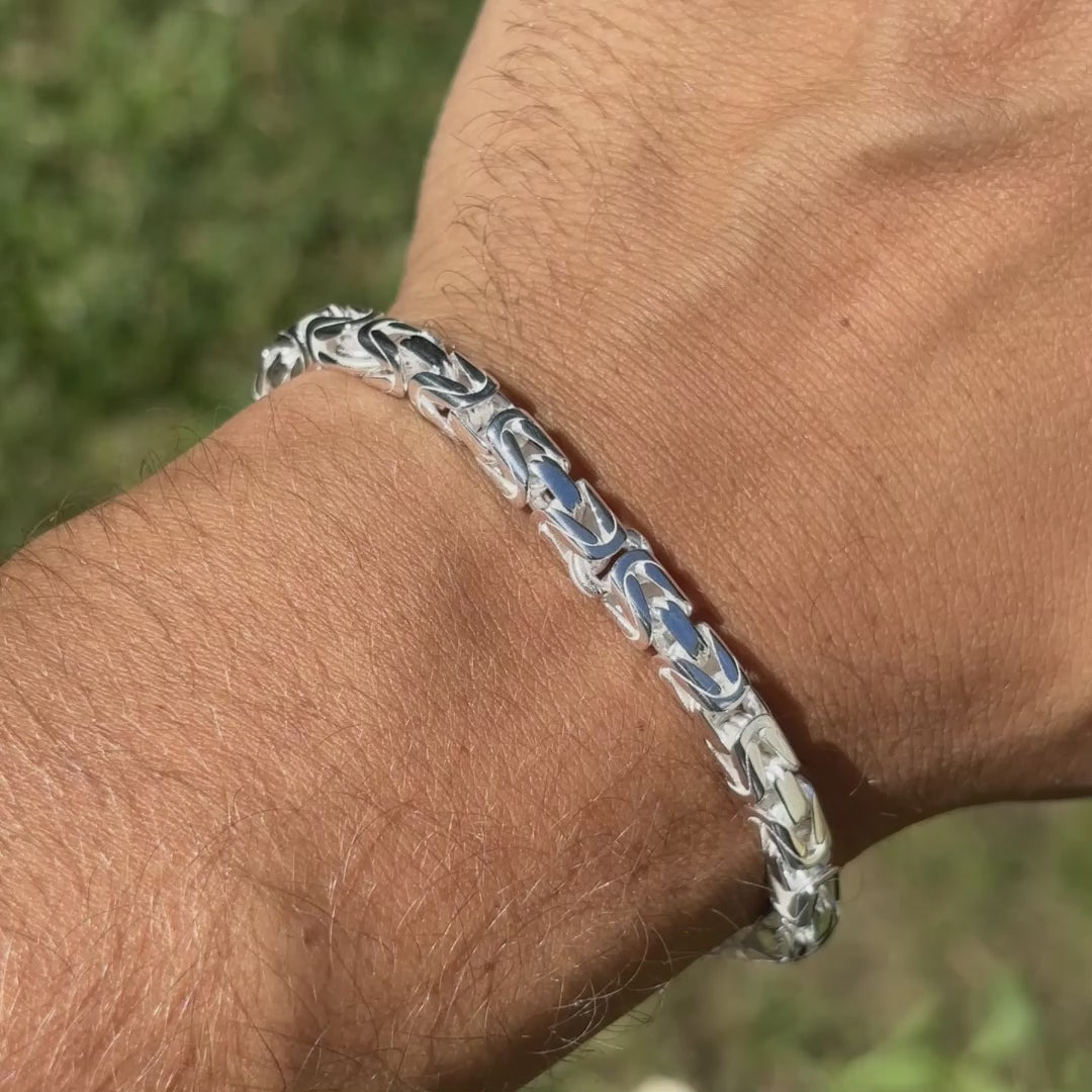 925 Sterling Silver 5mm Byzantine W. Box Clasp Bracelet