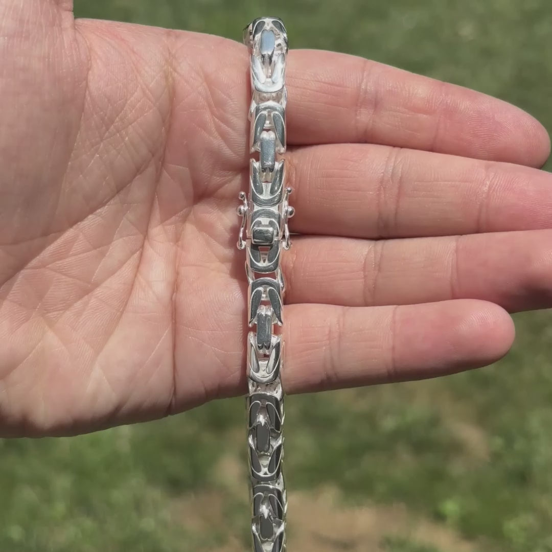 925 Sterling Silver 8mm Byzantine W. Box Clasp Chain Necklace