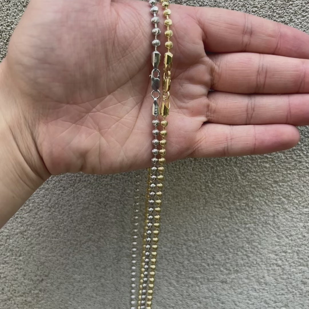 Load video: 4mm silver or gold ball moon chains. Made In Italy great mens silver chains.