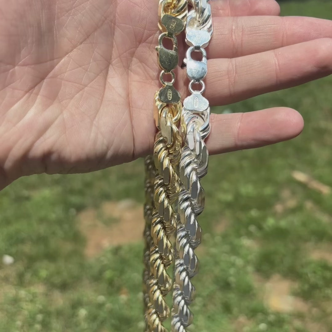 925 Sterling Silver 12.5mm Diamond Cut Rope Chain Necklace