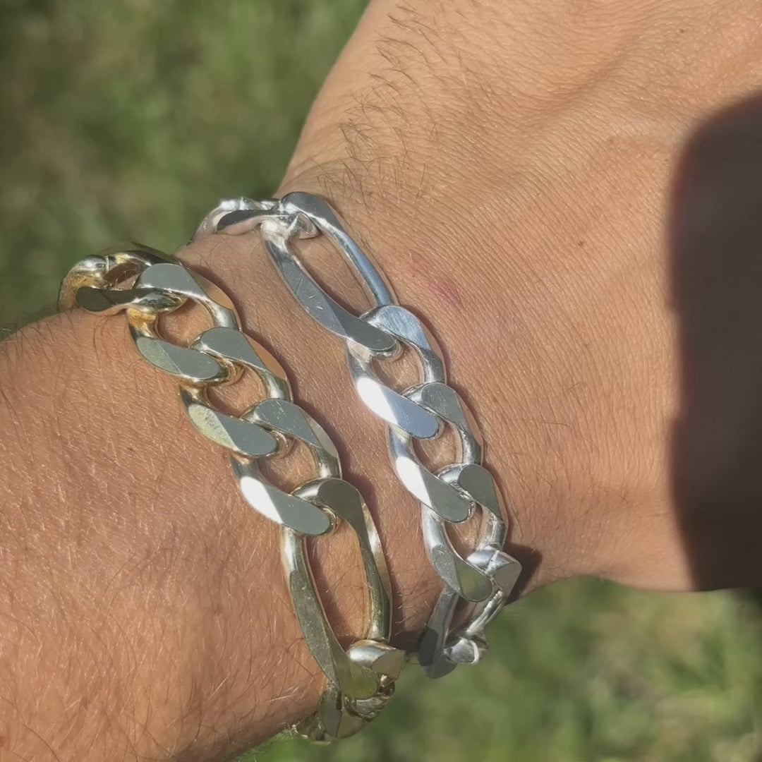925 Sterling Silver 13mm Figaro Bracelet