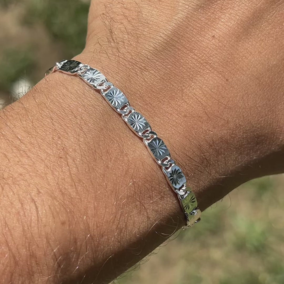 Load video: 5mm real 925 sterling silver Valentino bracelet. Great mens solid silver bracelet.