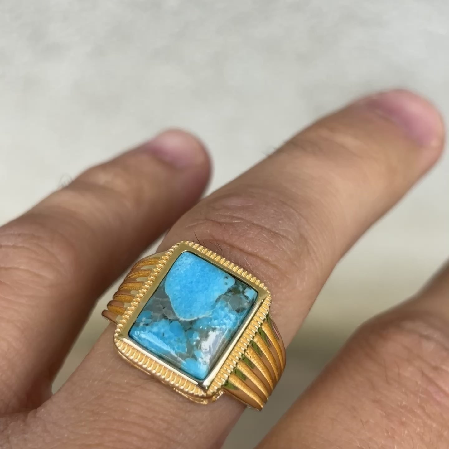 925 Sterling Silver Square Blue Turquoise Ring