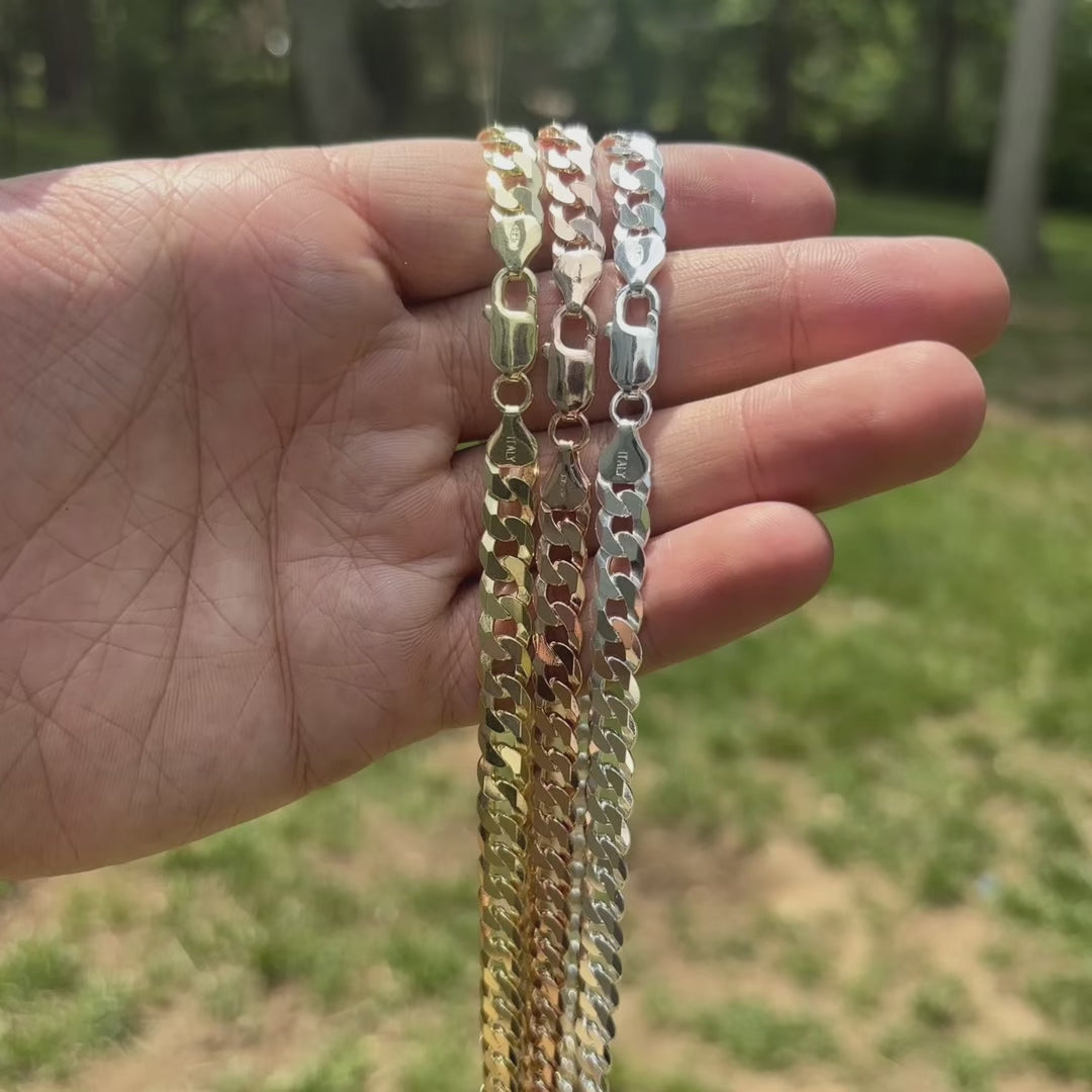 Load video: 8mm 925 sterling silver curb chain. 925 sterling silver mens Italian made necklace.