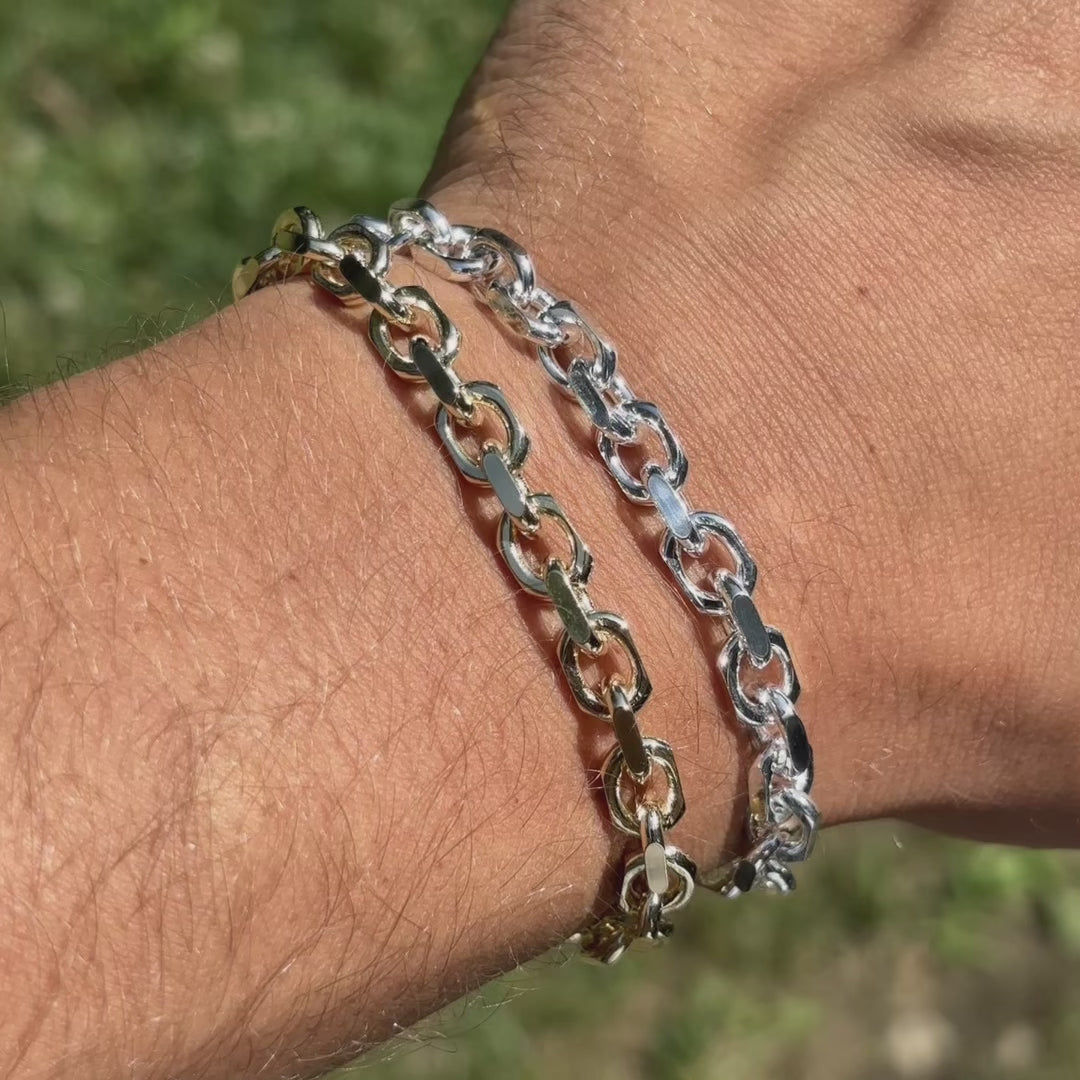 Load video: 6mm 925 sterling silver anchor bracelet made in Italy. Modern hip hop mens silver or gold bracelet.