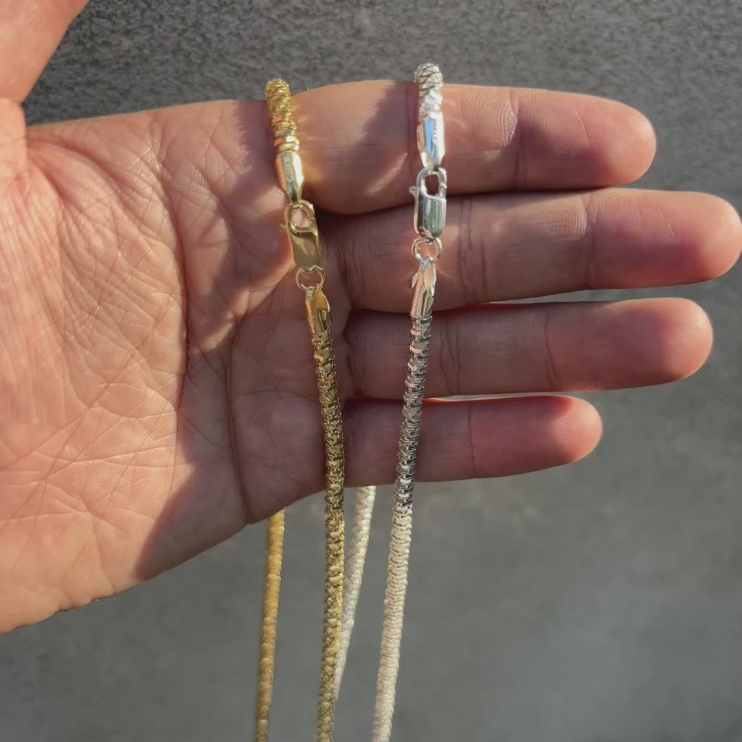 Load video: 4mm rock chains are a sparkly unique handmade 925 sterling silver mens chain.