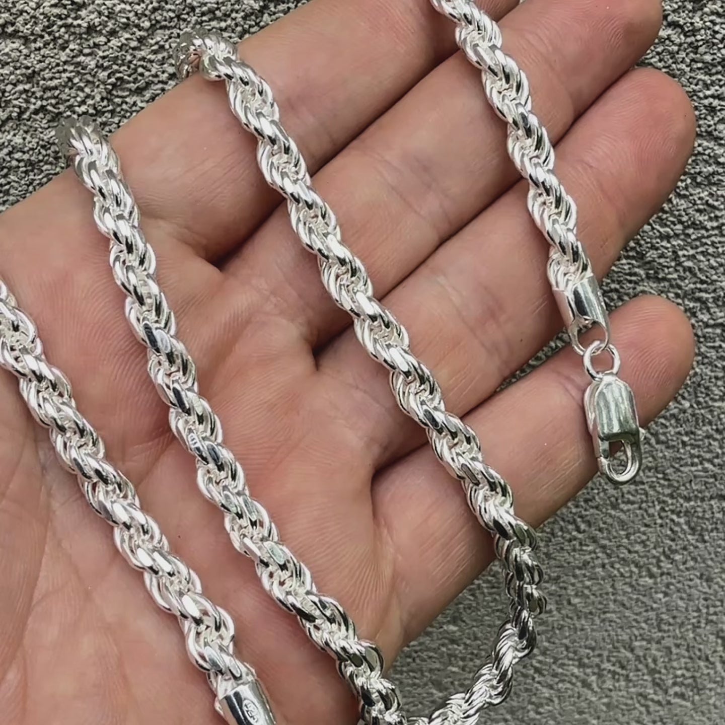 925 Sterling Silver 6mm Diamond Cut Rope Chain Necklace