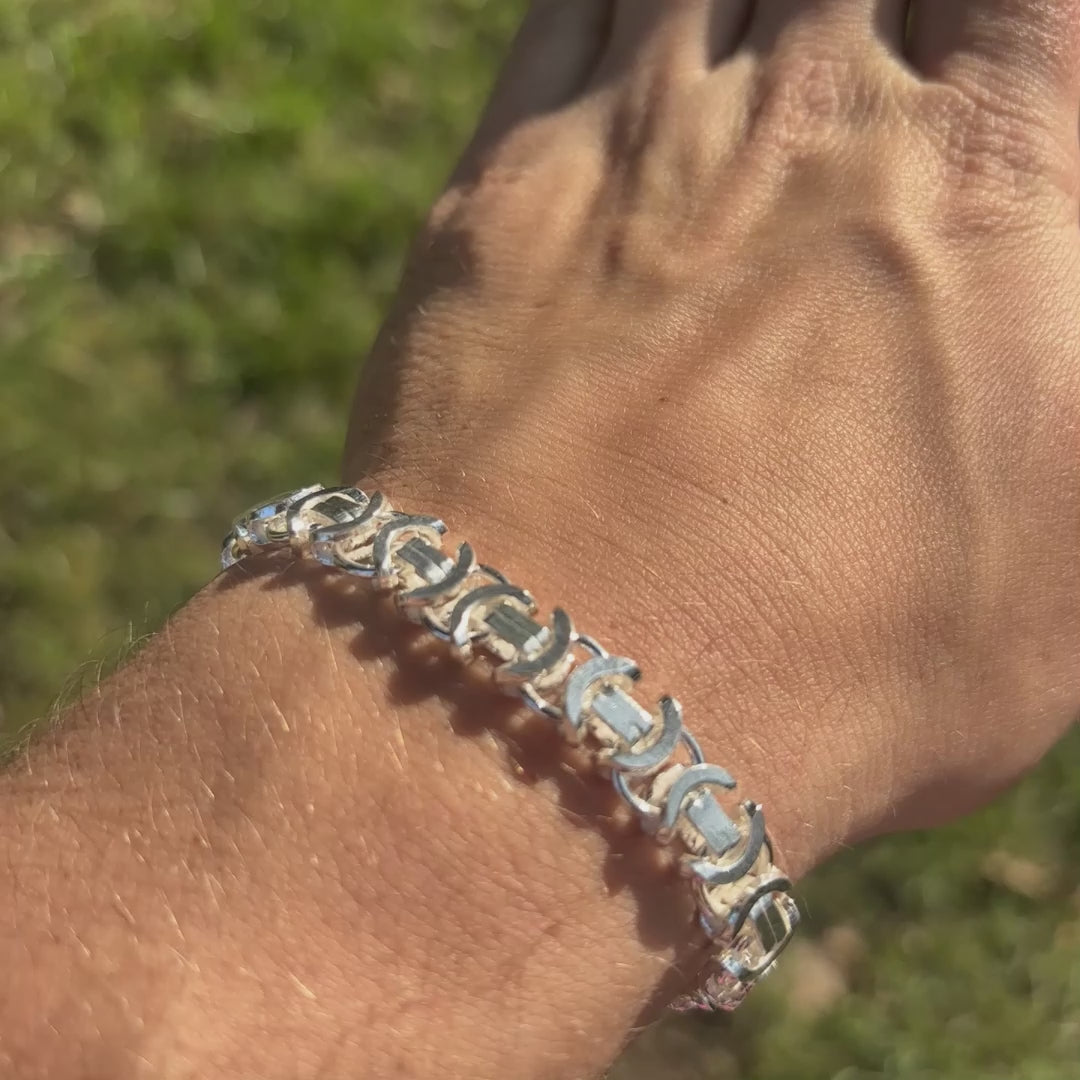 925 Sterling Silver 10mm Flat Byzantine Bracelet