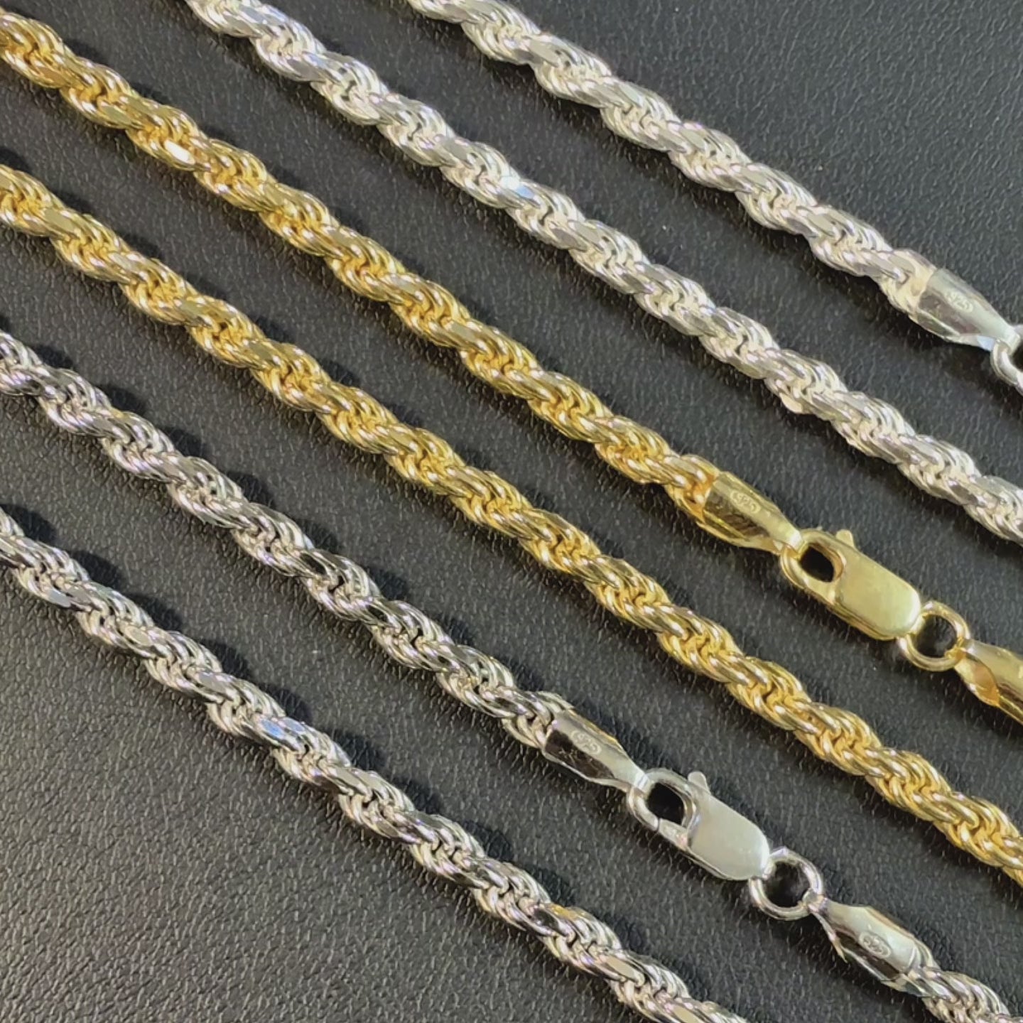 925 Sterling Silver 4mm Diamond Cut Rope Chain Necklace