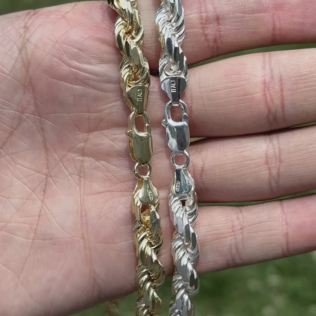 925 Sterling Silver 8mm Diamond Cut Rope Chain Necklace