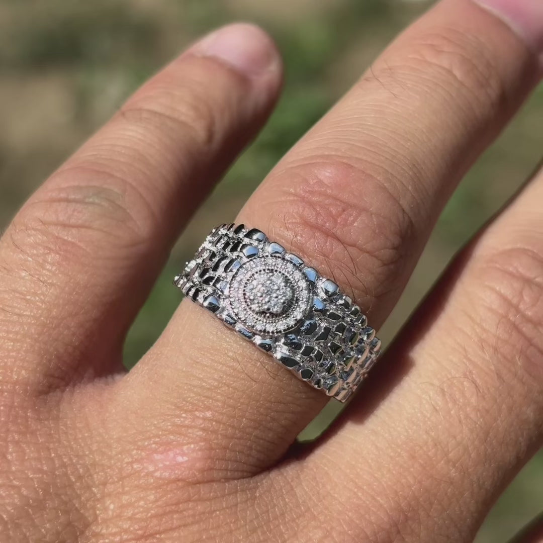 925 Sterling Silver Nugget Crown Ring With Moissanite