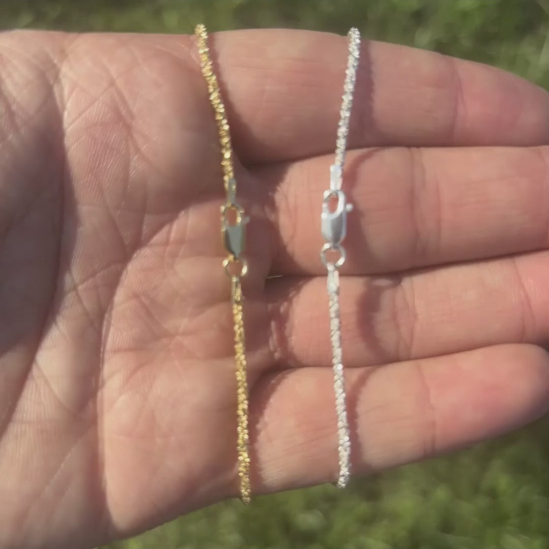 925 Sterling Silver 2mm Sparkle Rock Chain Necklace