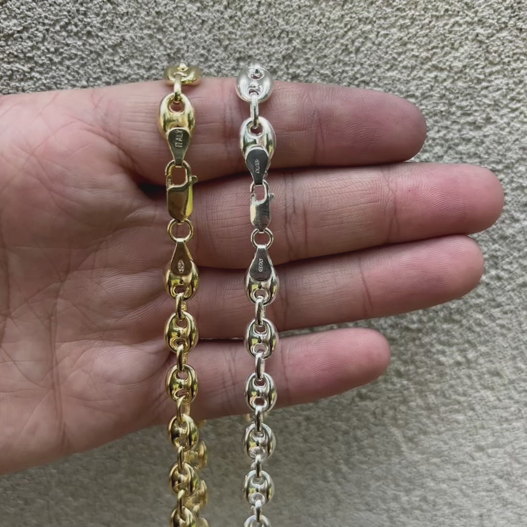 Load video: 8mm mens 925 sterling silver puffed gucci link chain. Great hip hop mens silver necklace.