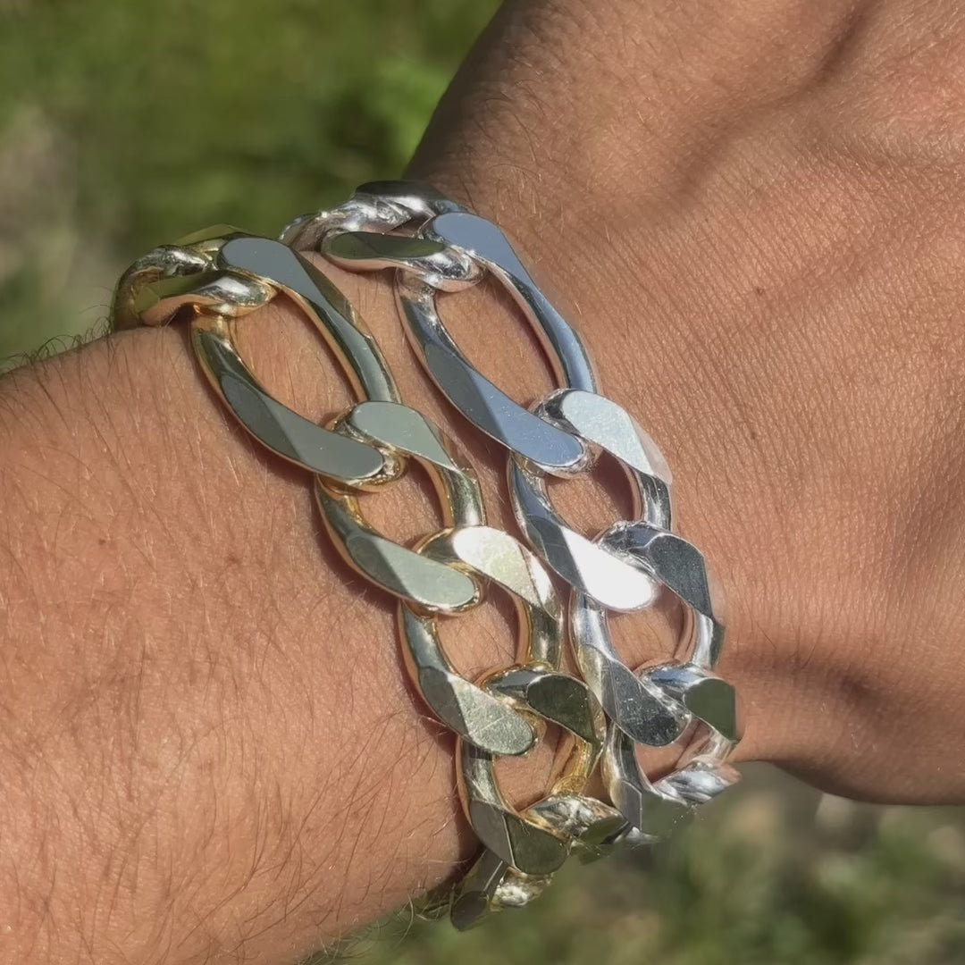 925 Sterling Silver 15mm Figaro Bracelet