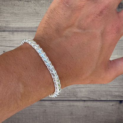 925 Sterling Silver 6mm Rounded Franco Bracelet W. Box Clasp